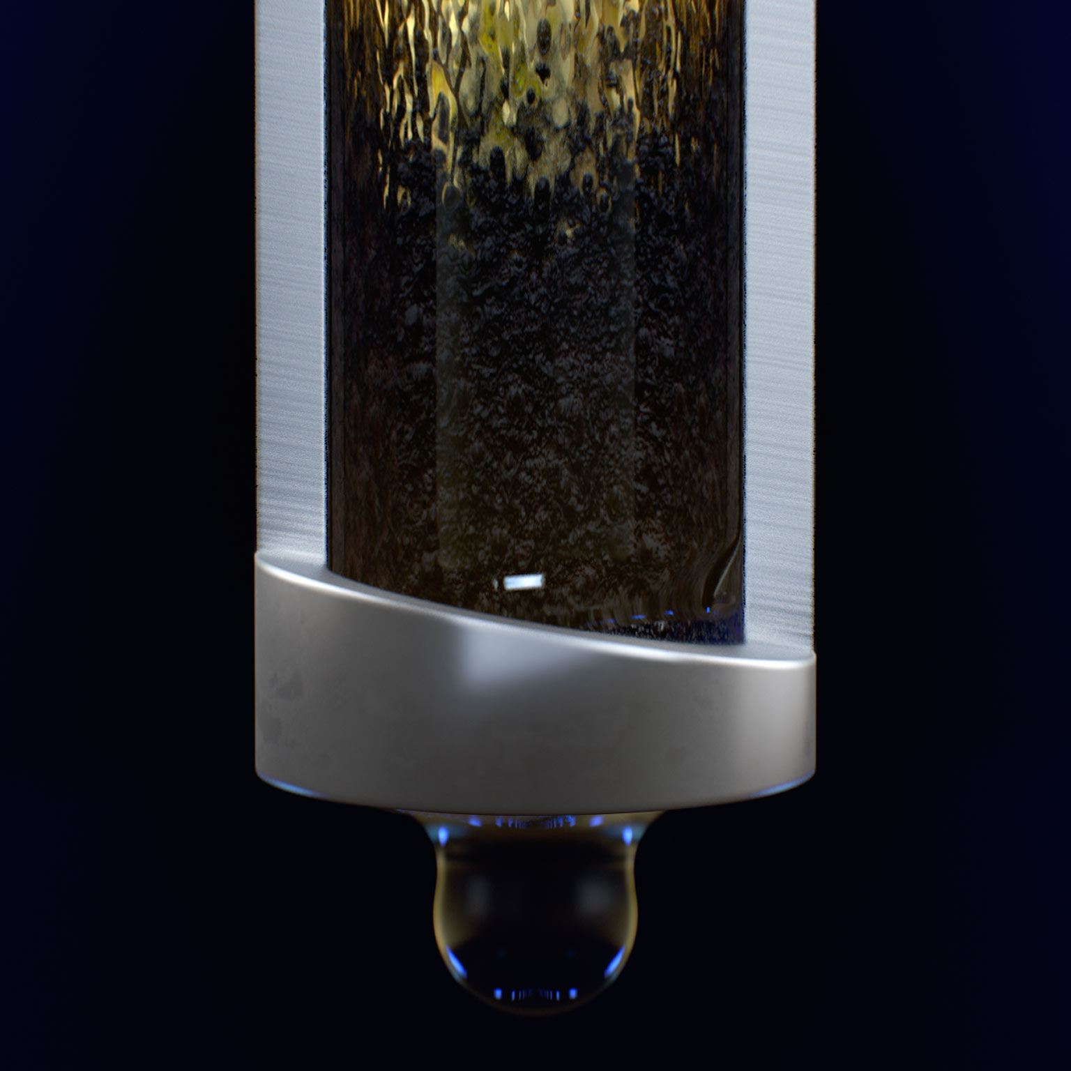 metal tube full of gunk being cleaned by the drop