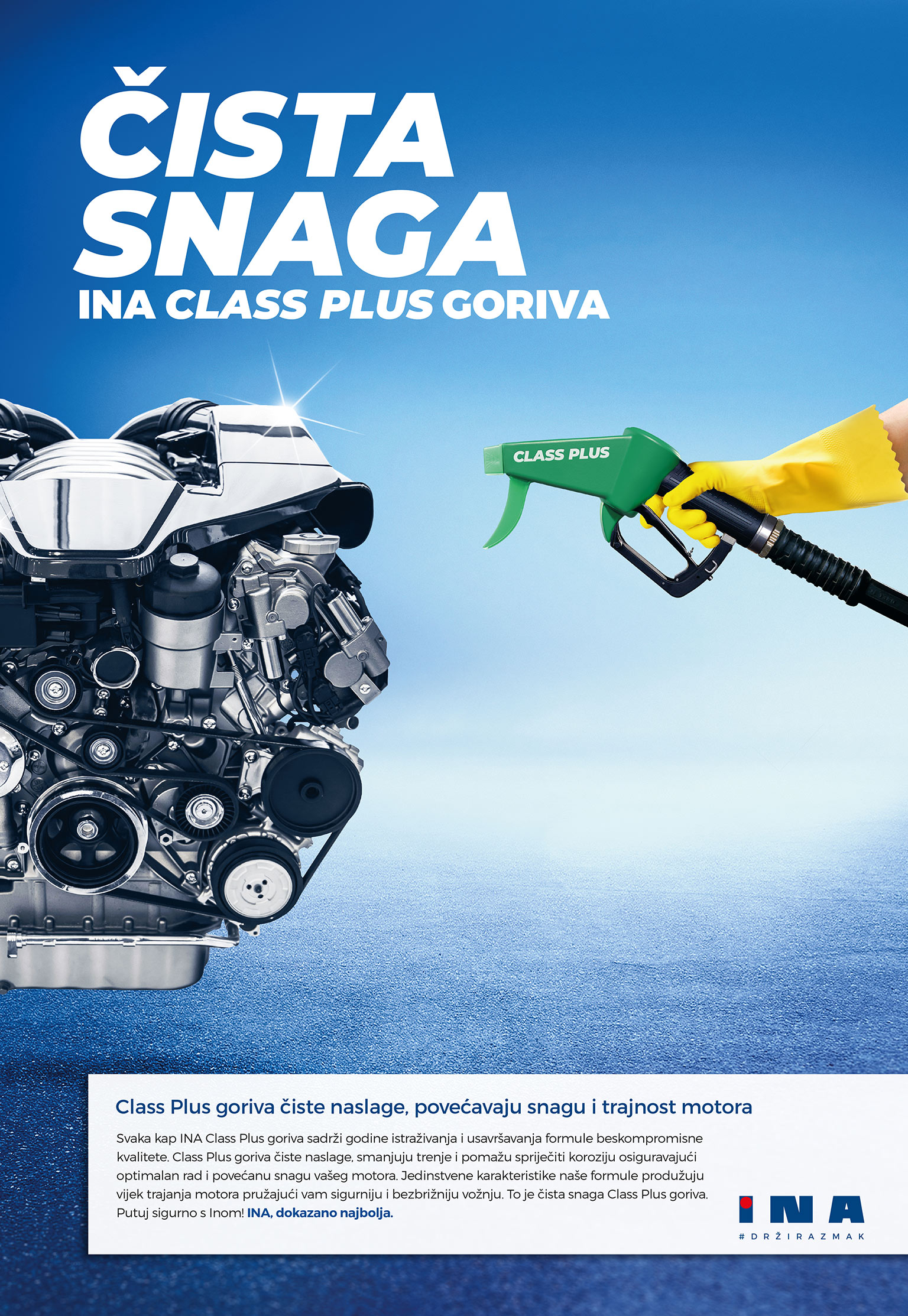 a print ad showing an engine being cleaned with a spray bottle in the shape of a fuel nozzle