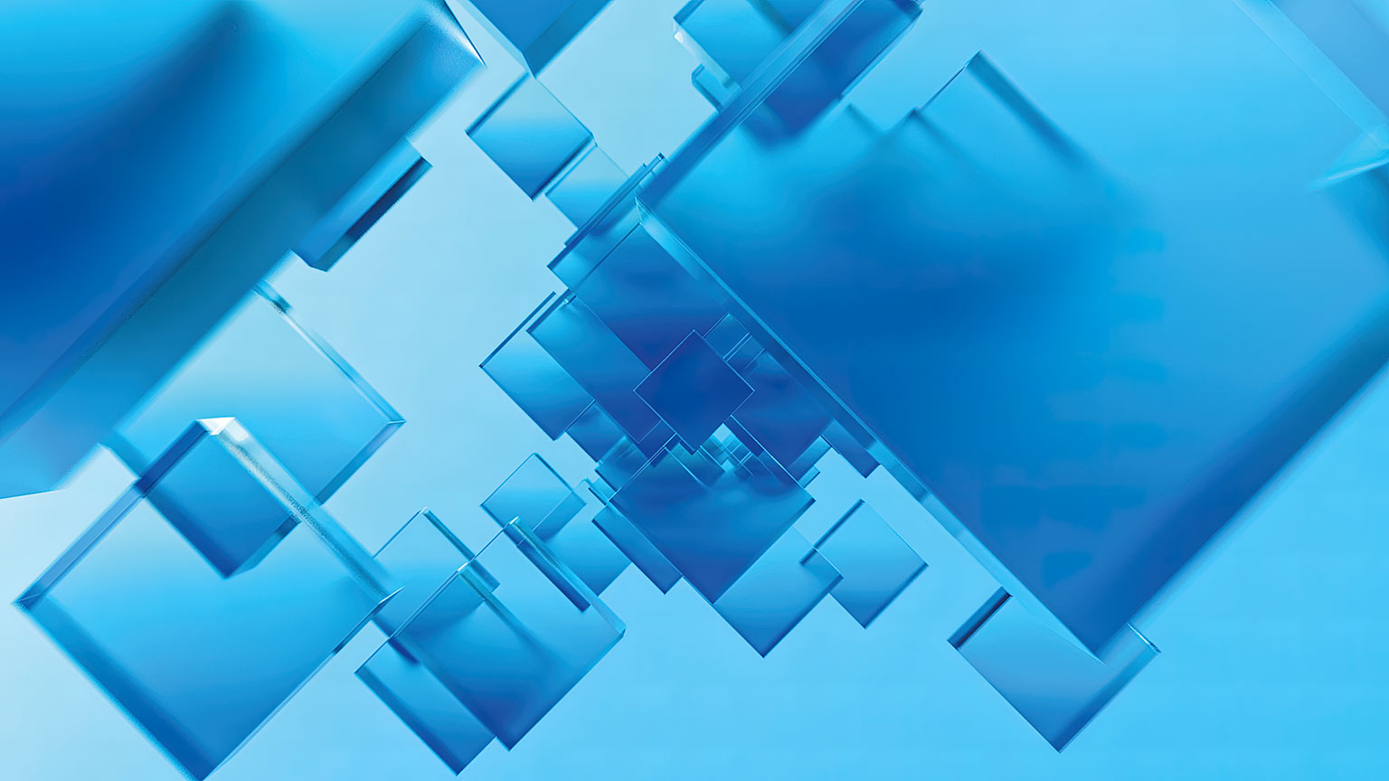 Floating abstract blue glass panes