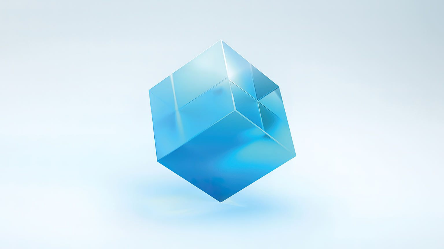 Blue solid glass cube floating 